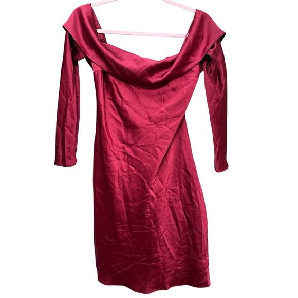 Abercrombie & Fitch Long Sleeve Off The Shoulder Satin Dress Size Small Tall - Picture 4 of 12